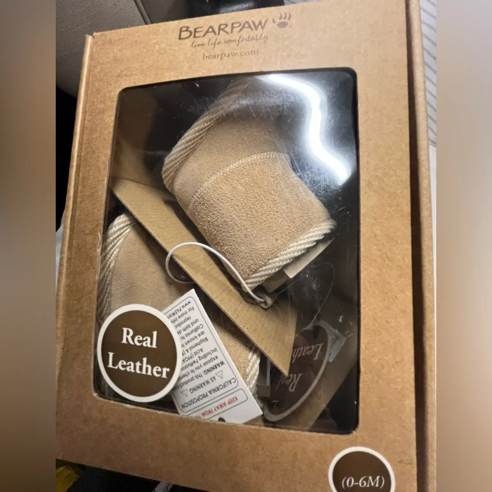 NWT Bearpaw Infant Booties Real Leather Shearling Tan Unisex 0–6M